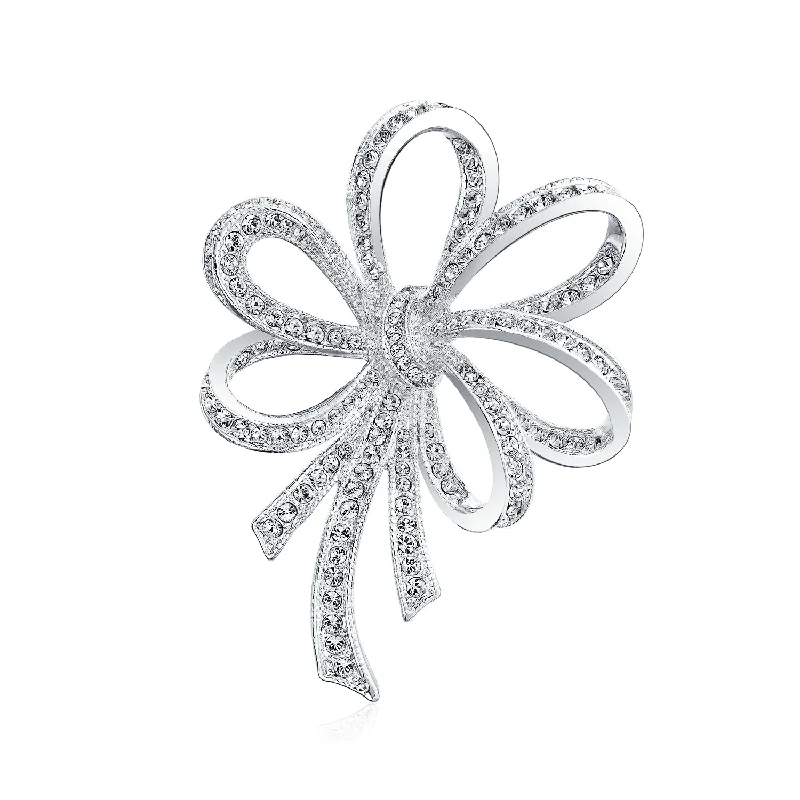 Hamsa hand brooches-Large Ribbon Statement Pave Cubic Zirconia CZ Scarf Bow Brooch Pin