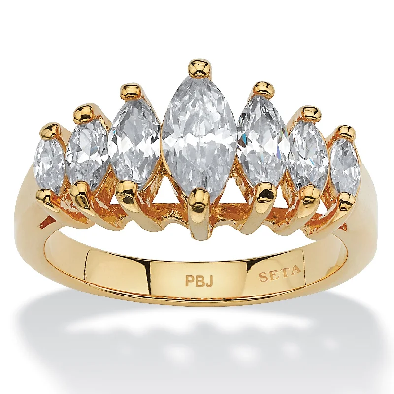 Warm wood rings-1.50 TCW Marquise-Cut Cubic Zirconia Yellow Gold-Plated Anniversary Ring