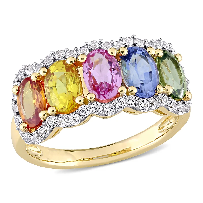 Java tile rings-Mimi & Max 3 1/3ct TGW Multi-Color Sapphire 5-Stone Halo Ring 14k Yellow Gold