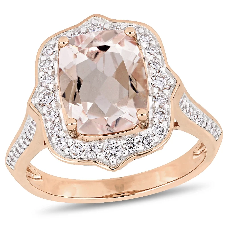 Old flair rings-Mimi & Max Cushion-Cut Morganite 5/8ct TW Diamond Halo Engagement Ring 14k Rose Gold