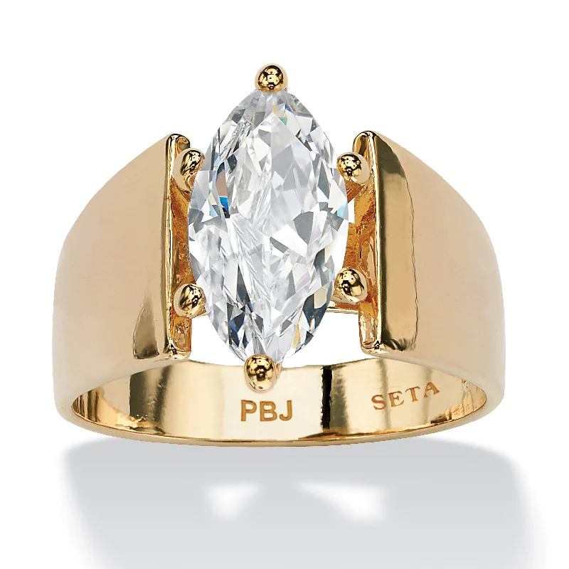 Chiseled letter rings-2.48 TCW Marquise-Cut Cubic Zirconia Solitaire Ring in Gold-Plated