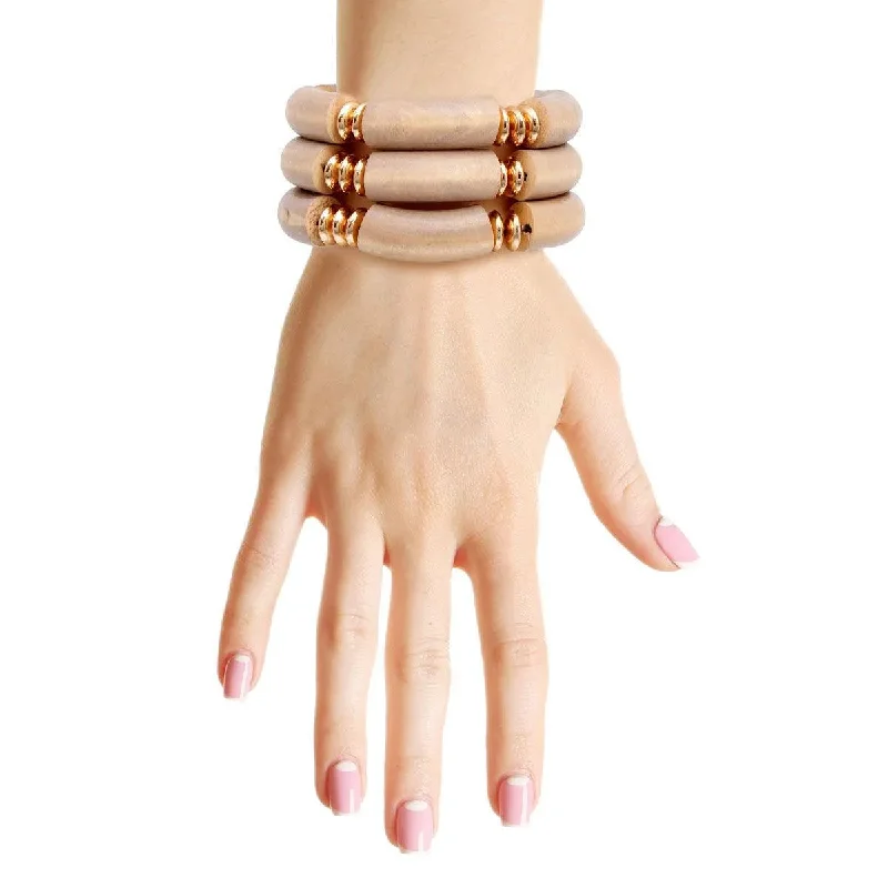 Gem stack bracelets-Unique Brown Wood Bangle Set for a Stylish Look