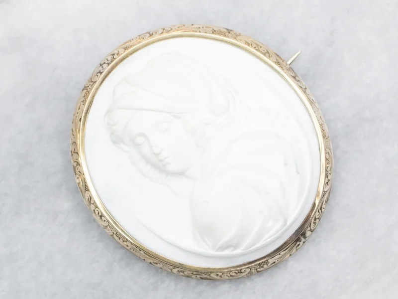 Intricate filigree brooches-Vintage White Cameo Brooch