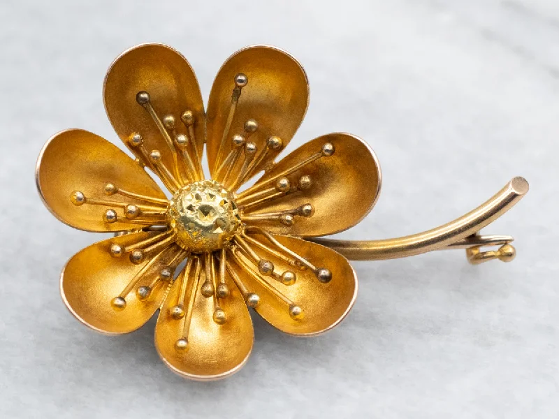 Thick enamel brooches-Vintage Gold Flower Brooch