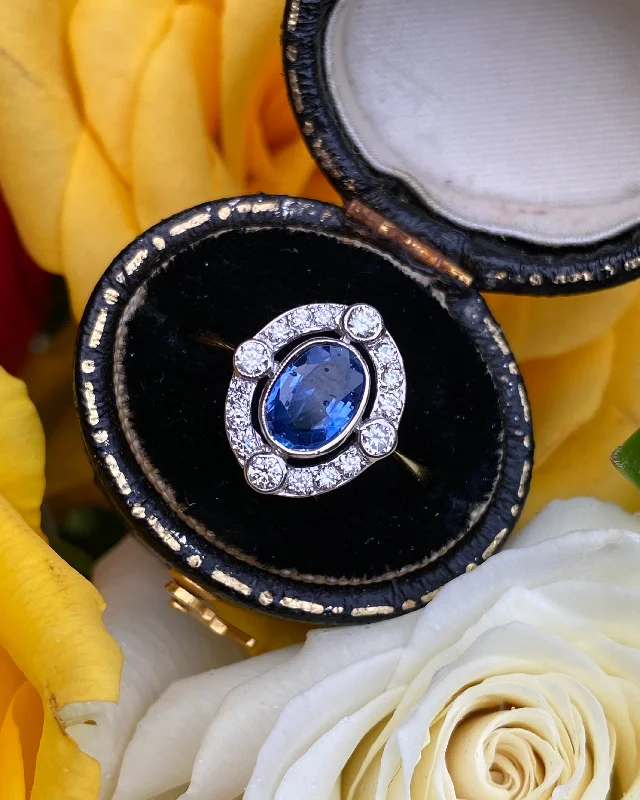 Glossy bead rings-Victorian Sapphire and Diamond Cluster Ring Platinum 0.35ct + 1.0ct