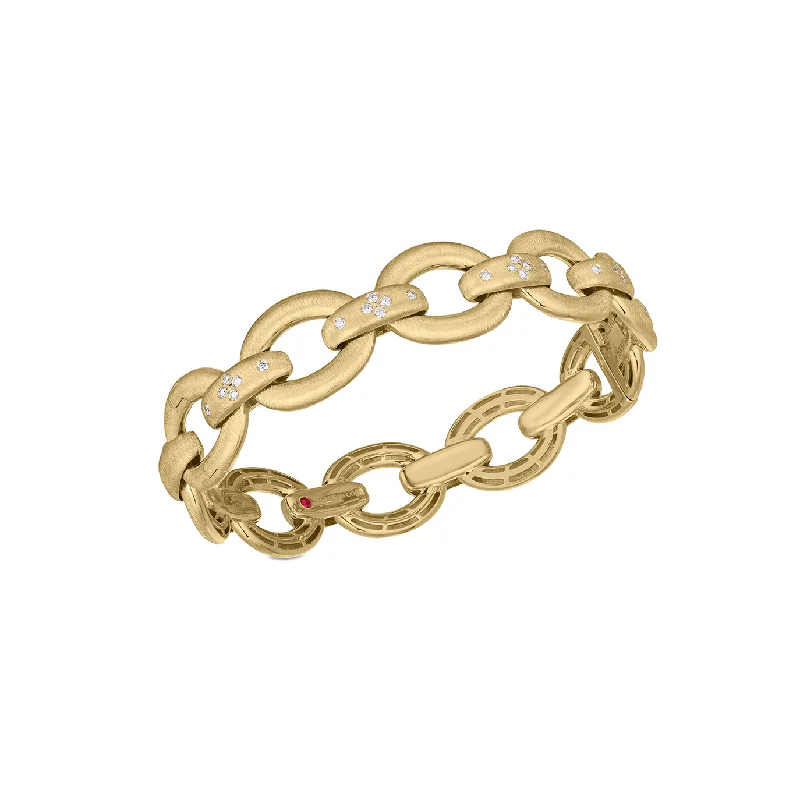 Bold geometric bangles-Roberto Coin Duchessa Yellow Gold Diamond Accent & Satin Oval Link Bangle