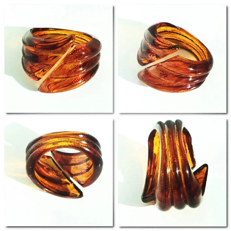 Warm wood bracelets-Plastic horizontal root beer spiral vintage bangle