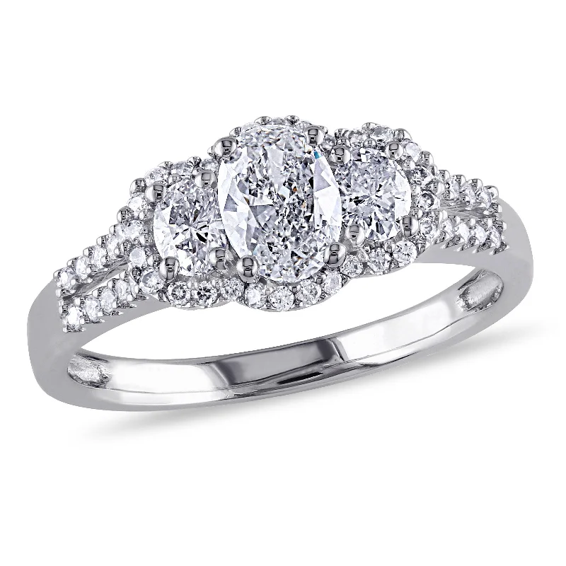 Bright modern rings-Mimi & Max 1ct TW Oval 3-Stone Diamond Engagement Ring 14k White Gold