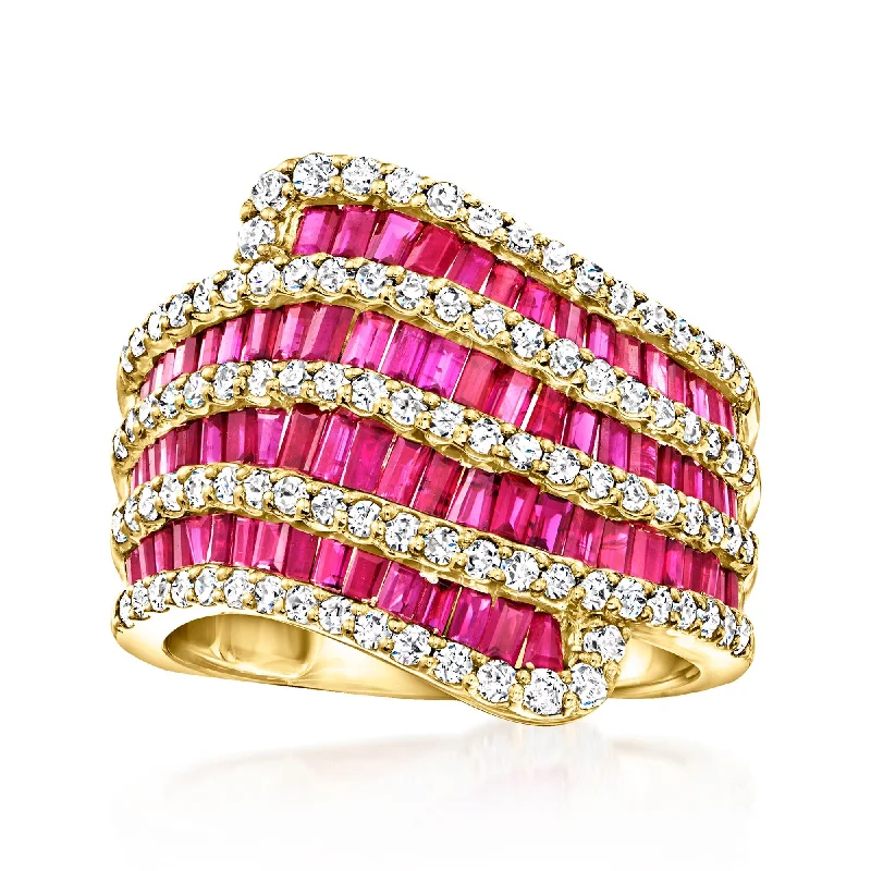 Twist knot rings-Ross-Simons Ruby and . Diamond Ring in 14kt Yellow Gold