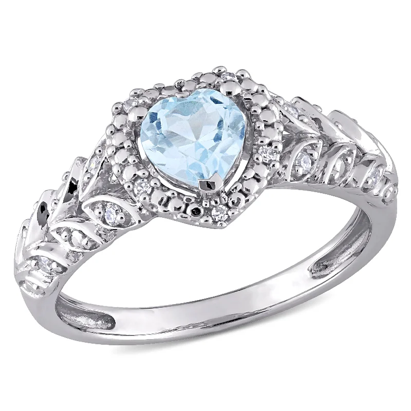 Wide cocktail rings-Mimi & Max 3/5ct TGW Sky-Blue Topaz Diamond Halo Heart Ring 10k White Gold