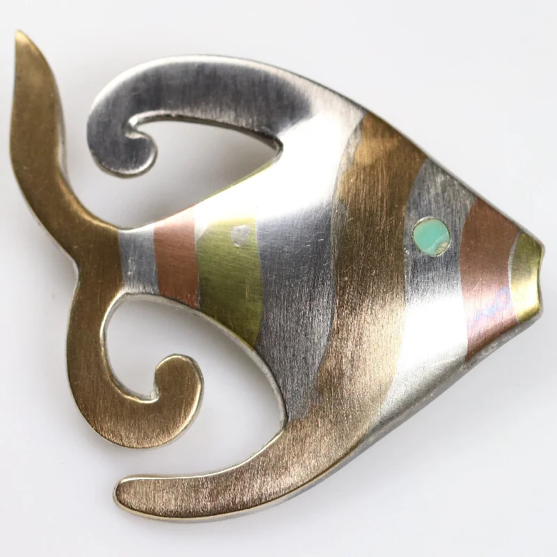 Organic form brooches-Vintage Los Castillo Jewelry | Married Metal Fish Brooch 230 Mexico