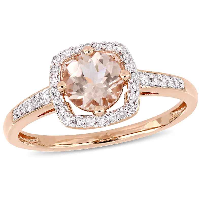 Astro birthstone rings-Mimi & Max 4/5ct TGW Morganite 1/7ct TW Diamond Halo Ring 10k Rose Gold