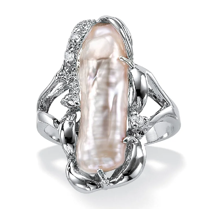 Amethyst rings-Cultured Freshwater Pearl White Topaz Accented Ring .925 Sterling Silver