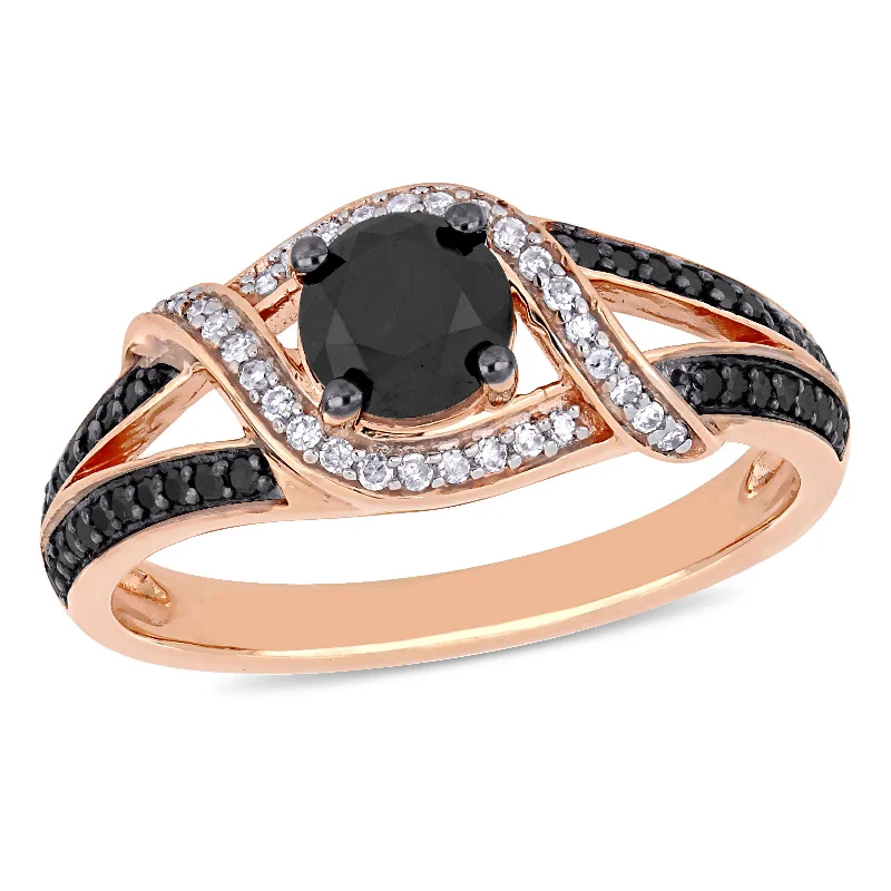 Bright band rings-Mimi & Max 1ct TW Black and White Split Shank Engagement Ring 10k Rose Gold