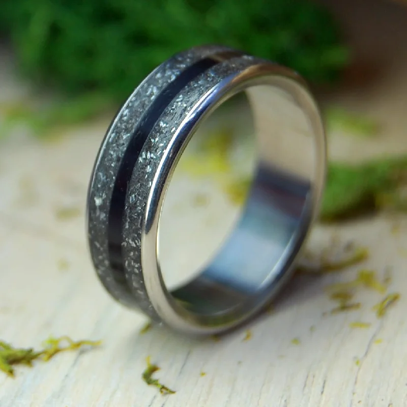 Emerald cut rings-Crushed Meteorite and Onyx | Men's Crushed Meteorite, Onyx Stone & Titanium Wedding Ring