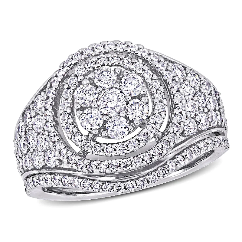 Ripple theme rings-Mimi & Max 1 1/2ct TW Diamond Cluster Bridal Ring Set 14k White Gold