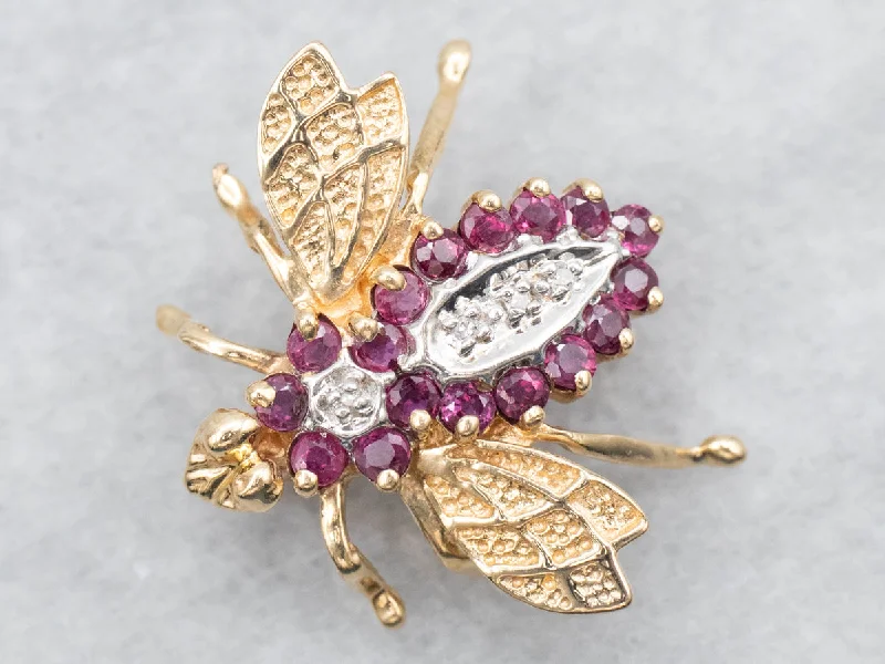 Lace-inspired brooches-Ruby and Diamond Bumble Bee Brooch