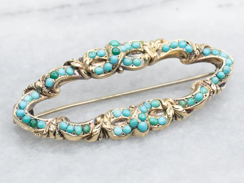 Oval stone brooches-Lovely Victorian Turquoise Brooch