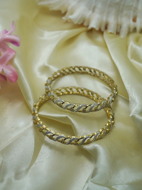 Flexible thread bracelets-Gold Plated White American Diamond Floral Bangles