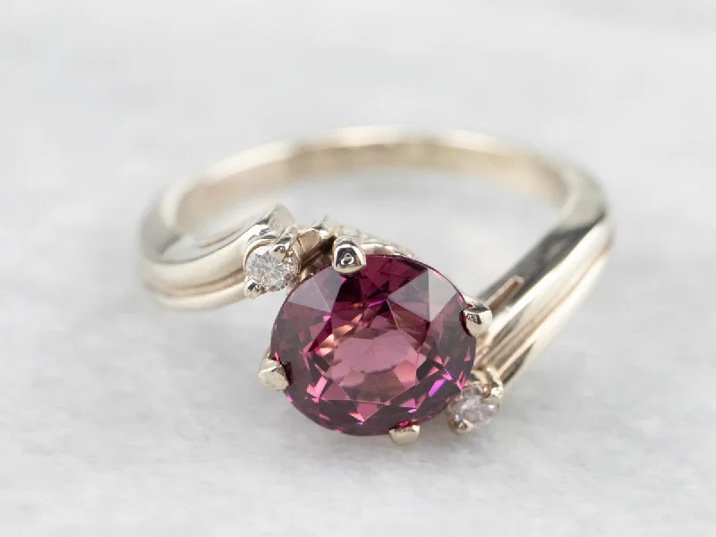 Mystic eye rings-Rhodolite Garnet Diamond White Gold Ring