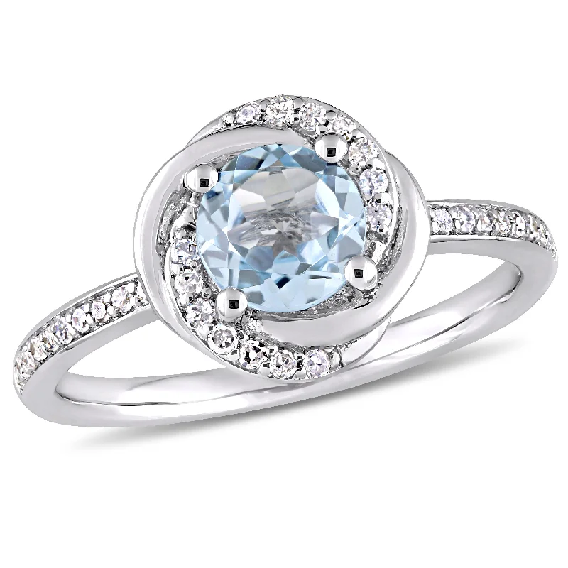 Flow shape rings-Mimi & Max Sky-Blue Topaz 1/6ct TW Diamond Spiral Ring 10k White Gold