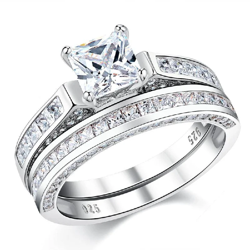 Warm wood rings-Princess Cut Diamond Classic Engagement Ring Set