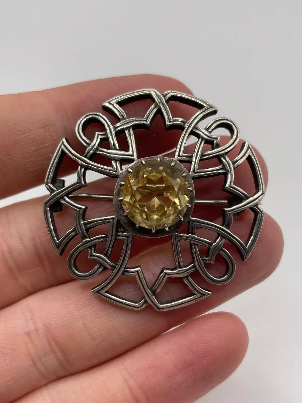 Organic form brooches-Iona silver citrine brooch