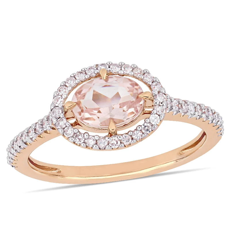 Bold geometric rings-Mimi & Max Morganite and 1/4ct TW Diamond Floating Halo Ring 14k Rose Gold