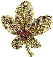 Victorian style brooches-Crystal Leaf Brooch. golden amber, AC84010-1