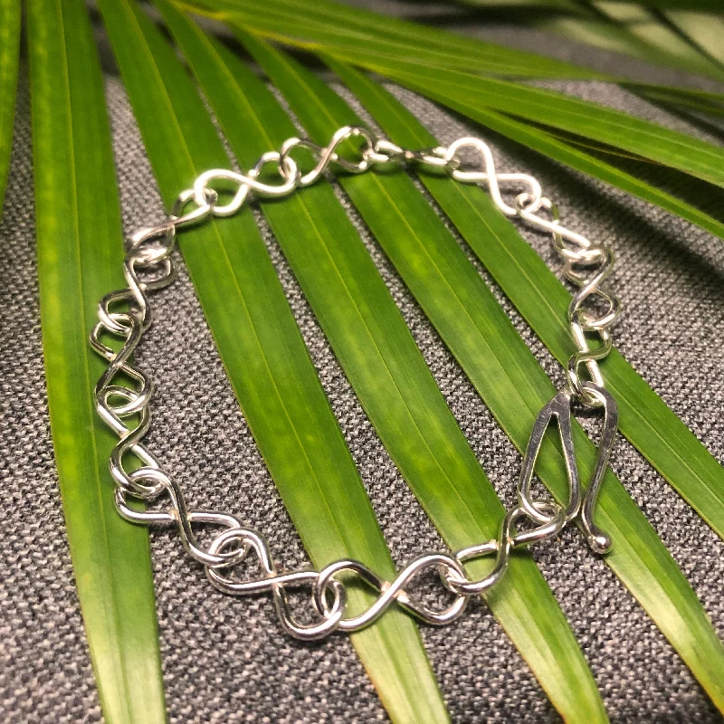 Woven fiber bracelets-Sterling Silver Infinity Anklet