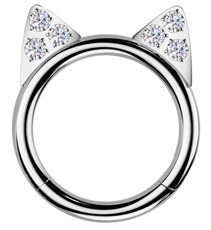 Tri-blend rings-Cat Ears Clear CZ Titanium Hinged Segment Ring