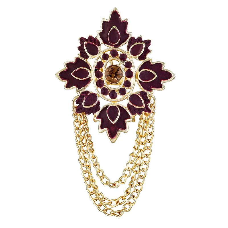 Velvet accent brooches-Mahi Maroon Meenakari Work Mapel Leaf & Layered Chain Shervani / Indowestern Brooch for Men (BP1101123GMar)