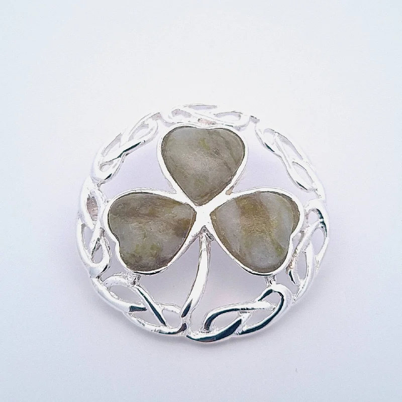 Glass bead brooches-Sterling silver Connemara Marble brooch 37328