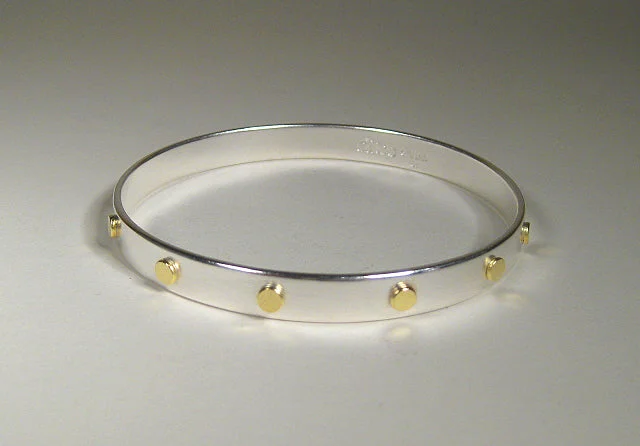 Small dot bangles-Sterling Silver Bangle with 18k Gold Dots