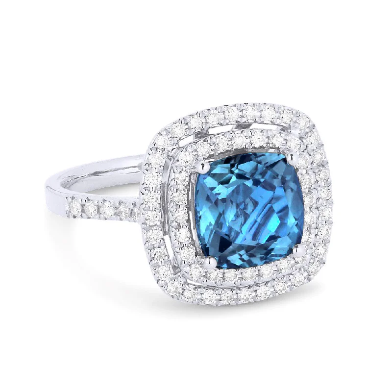 Light texture rings-14K White Gold,swiss Blue Topaz Ring