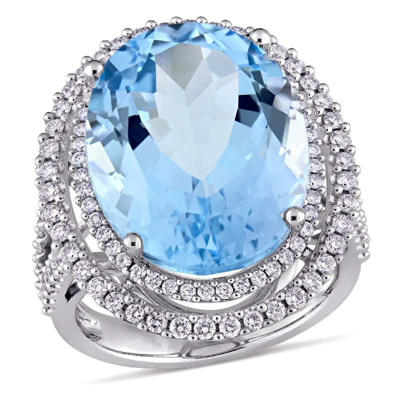 Fine design rings-Mimi & Max 22ct TGW Oval Sky Blue Topaz 7/8ct TW Diamond Halo Ring 14k White Gold