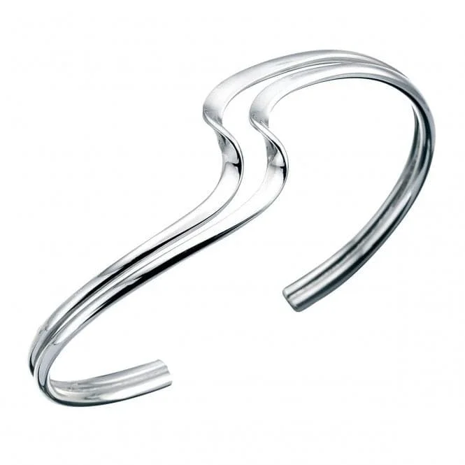 Gothic style bangles-Elements Silver Double Wave Torq Style Bangle B480