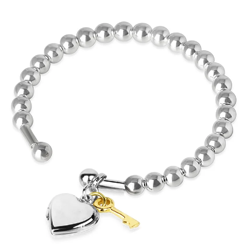 Firm clasp bangles-Heart Locket Bangle | Silver - Gold