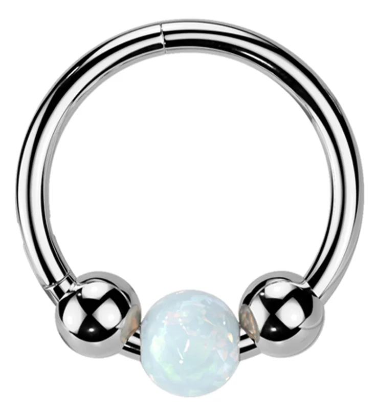 Small stack rings-Tri-Ball White Opalite Titanium Hinged Segment Ring