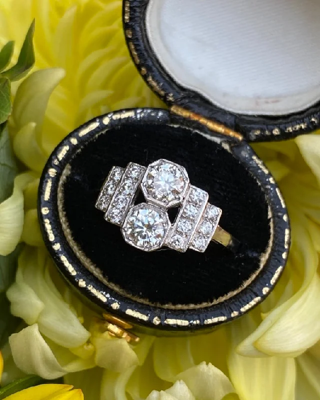 Multi-design rings-Art Deco Diamond Cluster Platinum Ring 0.95ct