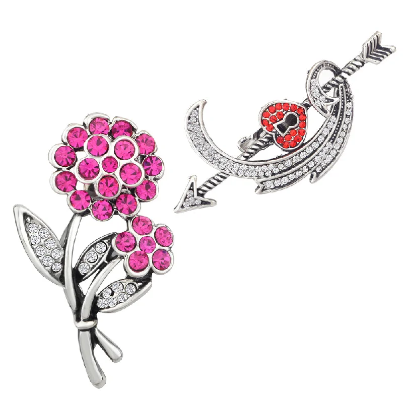 Ocean wave brooches-Mahi Combo of Floarl, Heart and Arrow Shaped Wedding Brooch / Lapel Pin with Pink, Red, White Crystals for Women (CO1105506R)