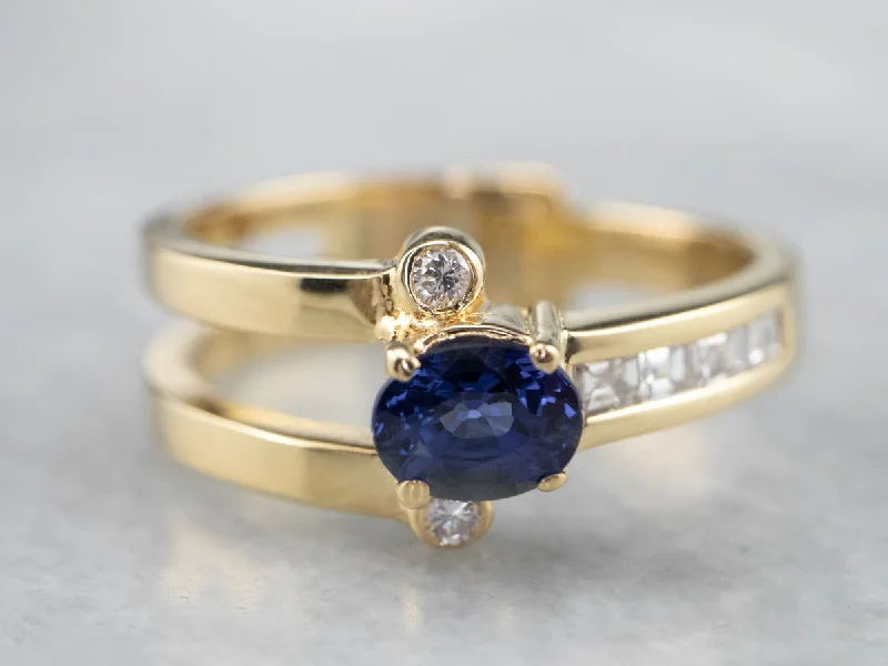 Lily rings-Asymmetrical Modernist Sapphire Diamond Gold Ring