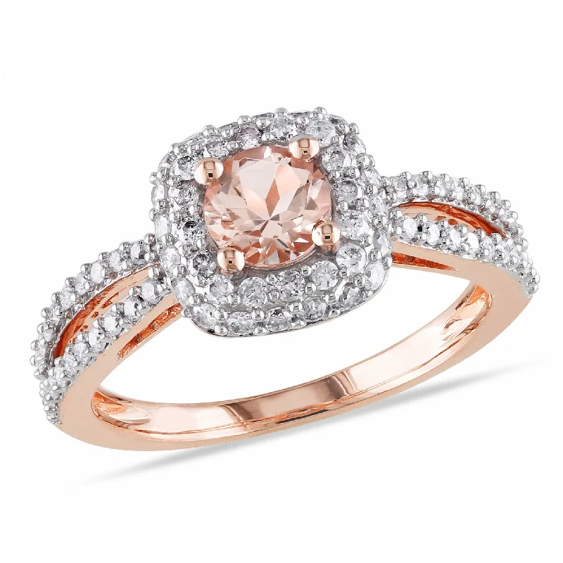 Pinch band rings-Mimi & Max 1/2ct TGW Morganite 1/2ct TW Diamond Halo Engagement Ring 14k Rose Gold