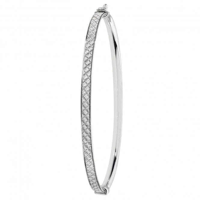 Bright modern bracelets-Acotis Silver Bangle Oval Moondust Hinged G4395