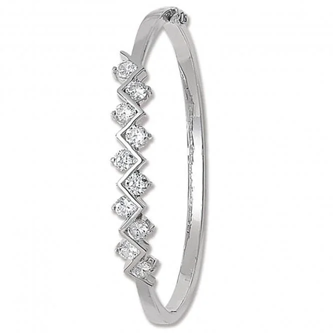 Small wing bangles-Acotis Silver Bangle Oval Zirconia Hinged G4046CZ