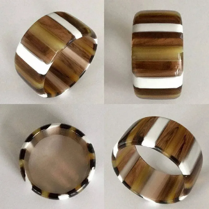 Woven cord bracelets-Vintage striped lucite bangle with bevelled edge walls