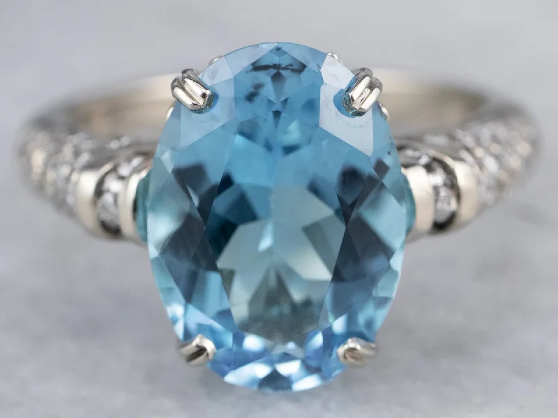 Raven design rings-Blue Topaz Diamond White Gold Ring