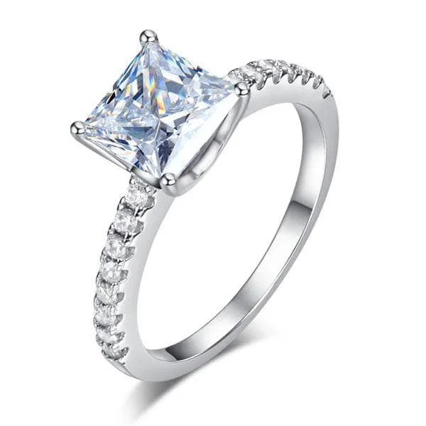 Hand-bright rings-1.5 Ct Princess Cut Diamond Engagement Ring