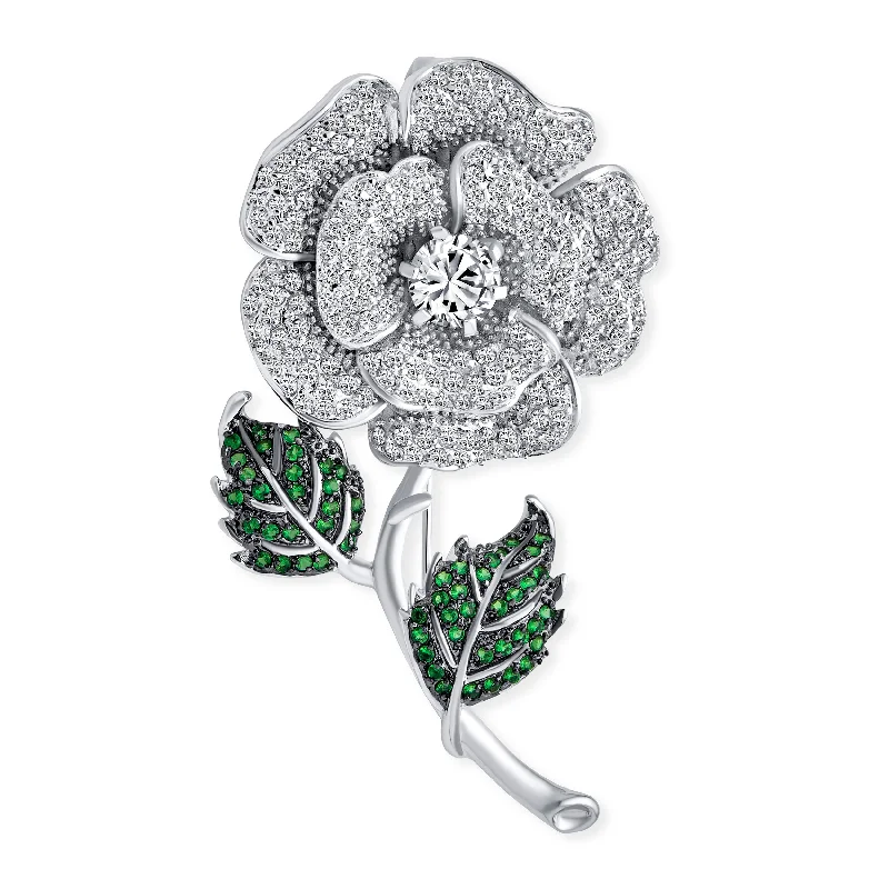 Rose gold brooches-Elegant Dress Brooche Pin Colorful Floral Bouquet with Roses & CZ Accents