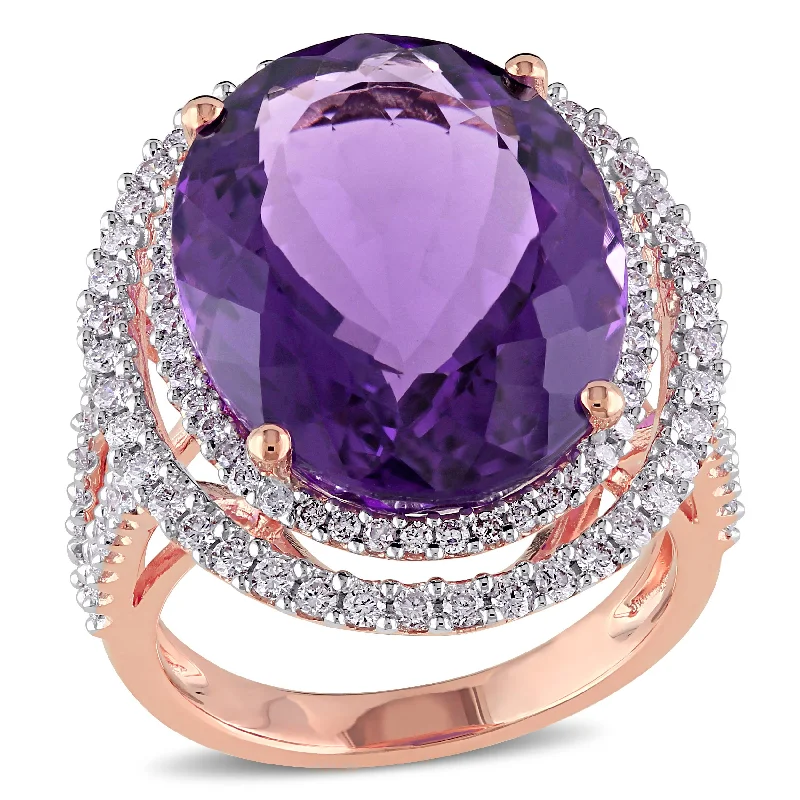 Old cameo rings-Mimi & Max 19 1/3ct TGW Amethyst 7/8ct TW Diamond Cocktail Ring 14k Rose Gold